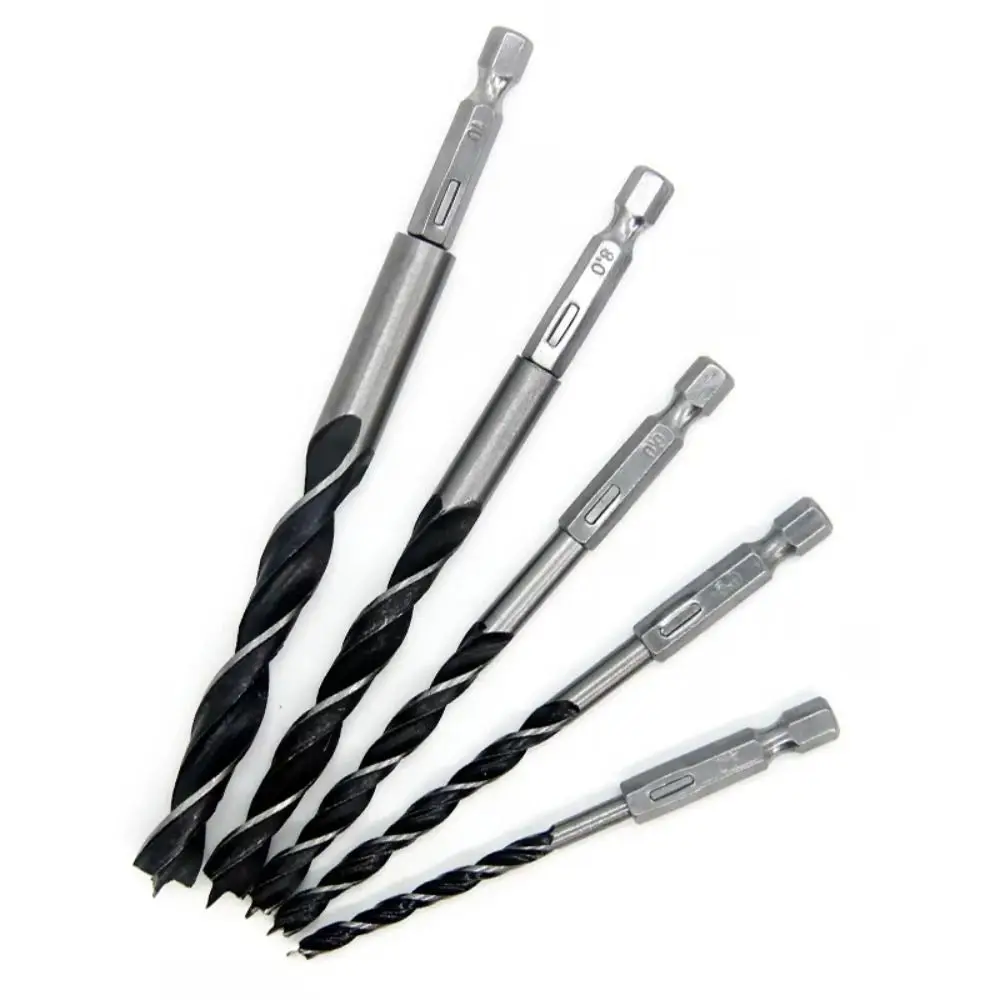 5PCS 4/5/6/8/10mm Three-pointed Woodworking Drill Power Tool 1/4