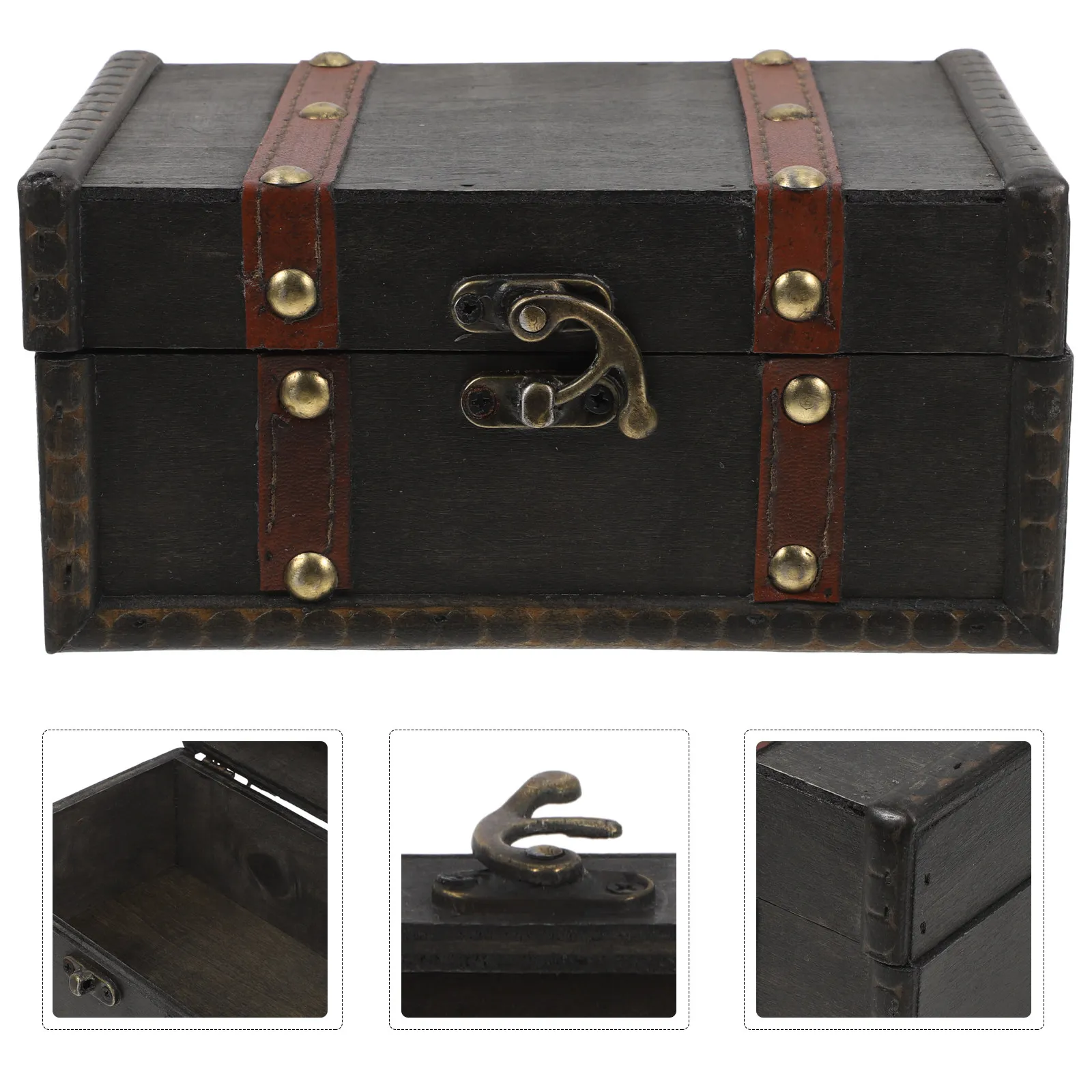 

Rectangular Wooden Treasure Chest Vintage Storage Box Lid Decorative Organizer Keepsake Box Pirate Chest for Room Decor Coquette