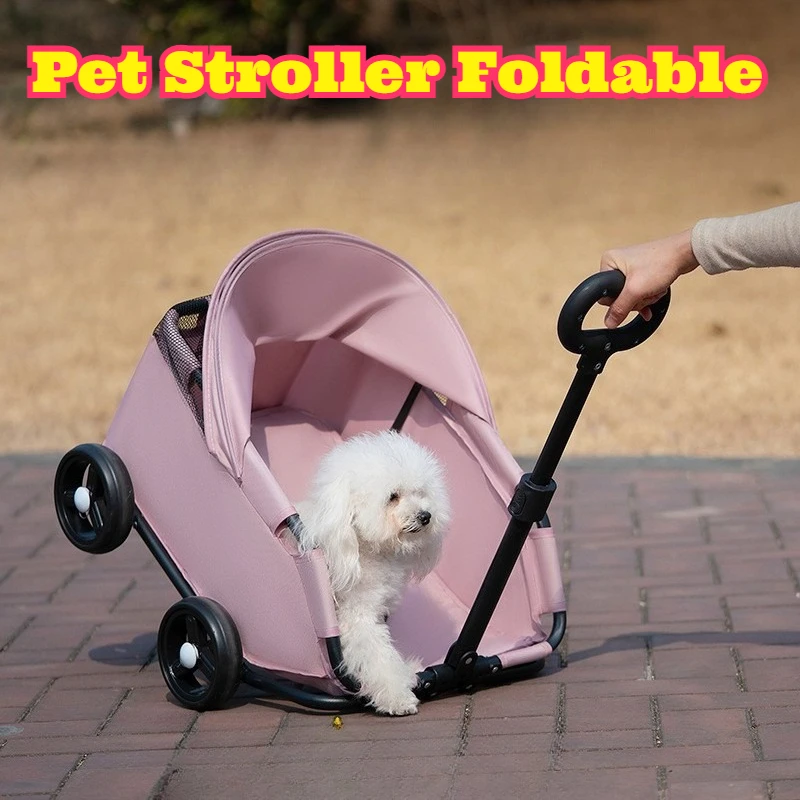 

Pet Stroller Foldable Lightweight Small Pet Cart Portable Outdoor Travel Carrier Dogs Cats Compact Walking Pet Buggy Sturdy Cart