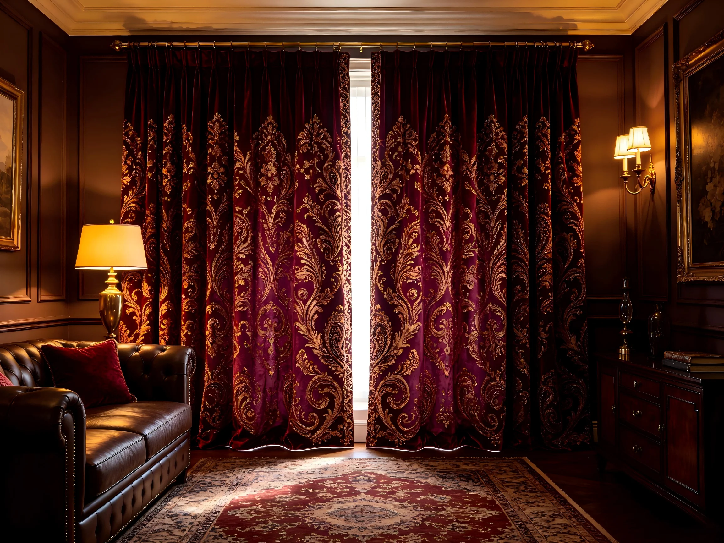 200110   Wine red paisley patterned velvet curtain