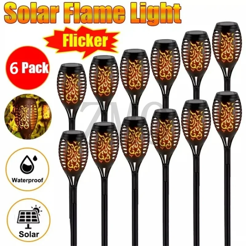 1/2/4/6/8/12Pcs Solar Flame Torch Light Flickering Light Waterproof Garden Decoration Outdoor Lawn Path Yard Patio Floor Lamp