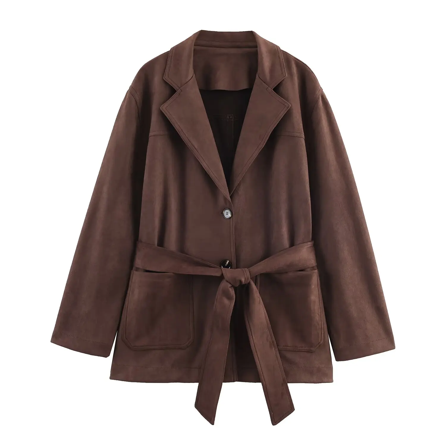

2025 New Women's Clothing European and American Style Fashionable and Versatile Belt Suede Effect Jacket