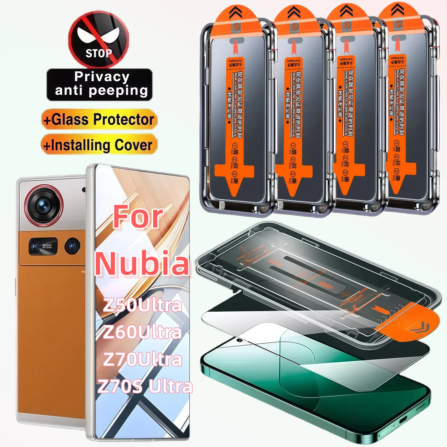 

4-pack privacy tempered glass screen protector for ZTE Nubia Z50 Ultra/Z60 Ultra/Z70 Ultra/Z70S Ultra, dust-free and bubble-free