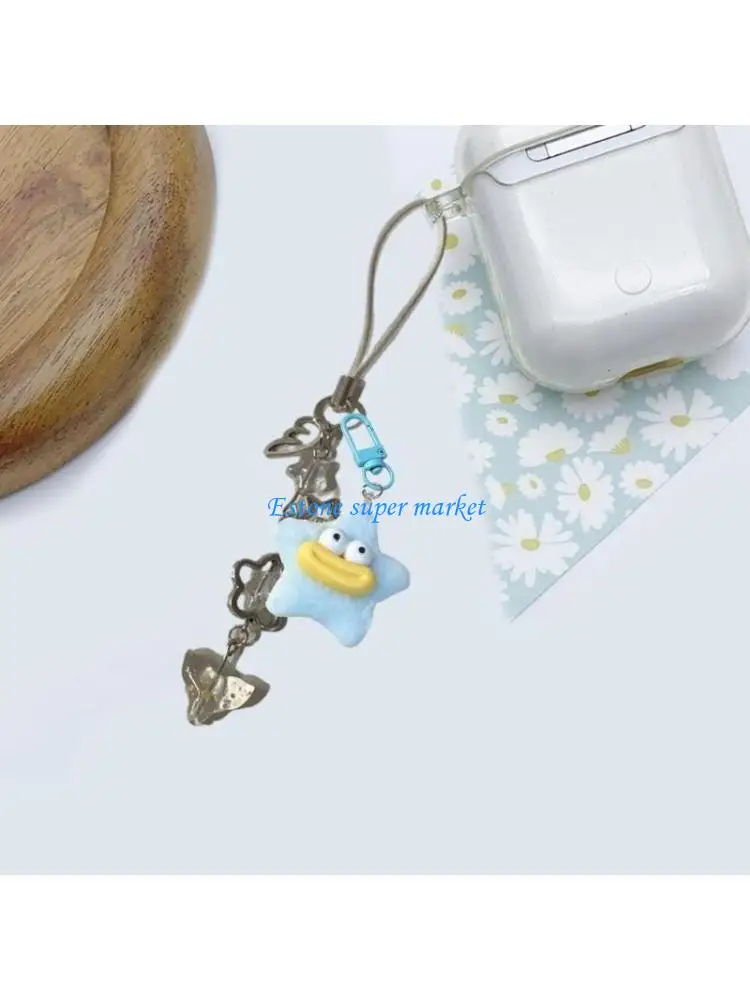 

090B Playful Star Plush Keychain With Unique Sausage Lips Design Enhances Everyday Accessories