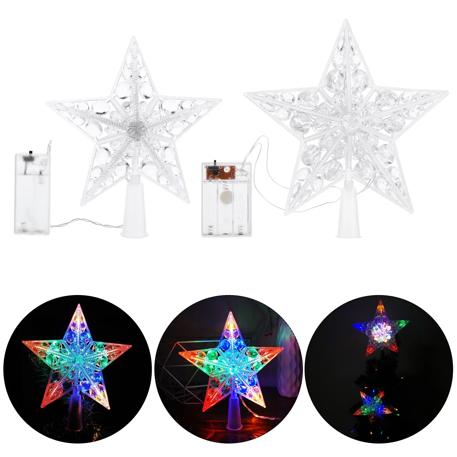 

2 Pcs Christmas Tree Star Topper Lighted Xmas Ornaments Jesus Plastic Decorations