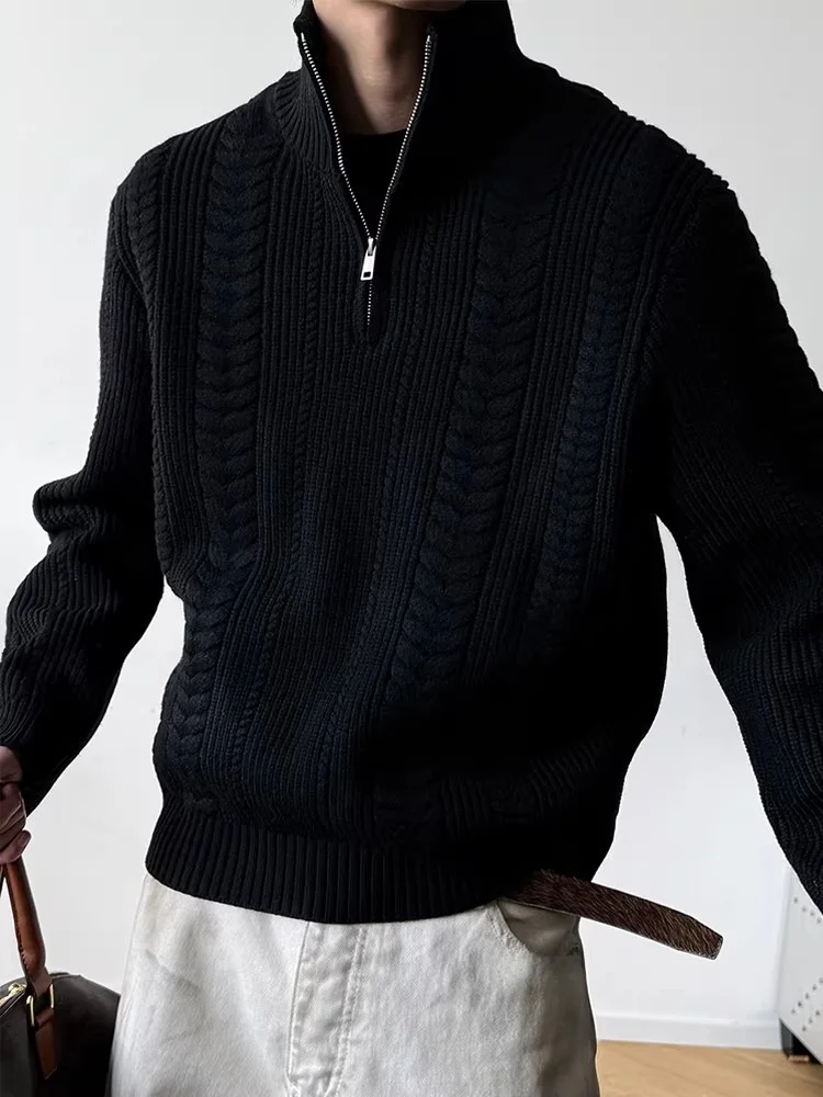 

Мужской свитер в стиле ретро с воротником-стойкой на молнии, теплый, вязаный, с фактурой и дизайном в виде колосьев пшеницы, повседневный...