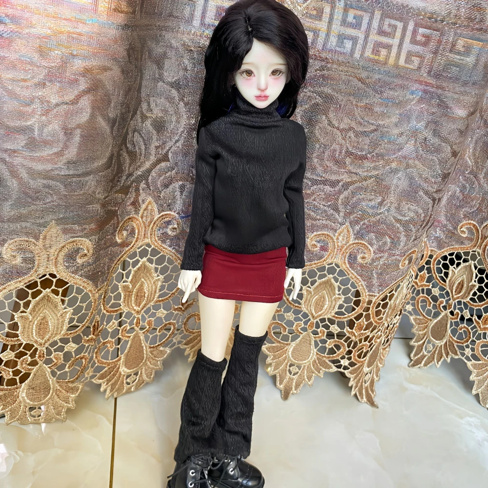 (حسب الطلب) 1/4 ملابس دمى لدمية Bjd 45 سنتيمتر سترة محبوكة + تنورة ضيقة + جوارب ألعاب بناتي تلبيس إكسسوارات دمي ، بدون دمية