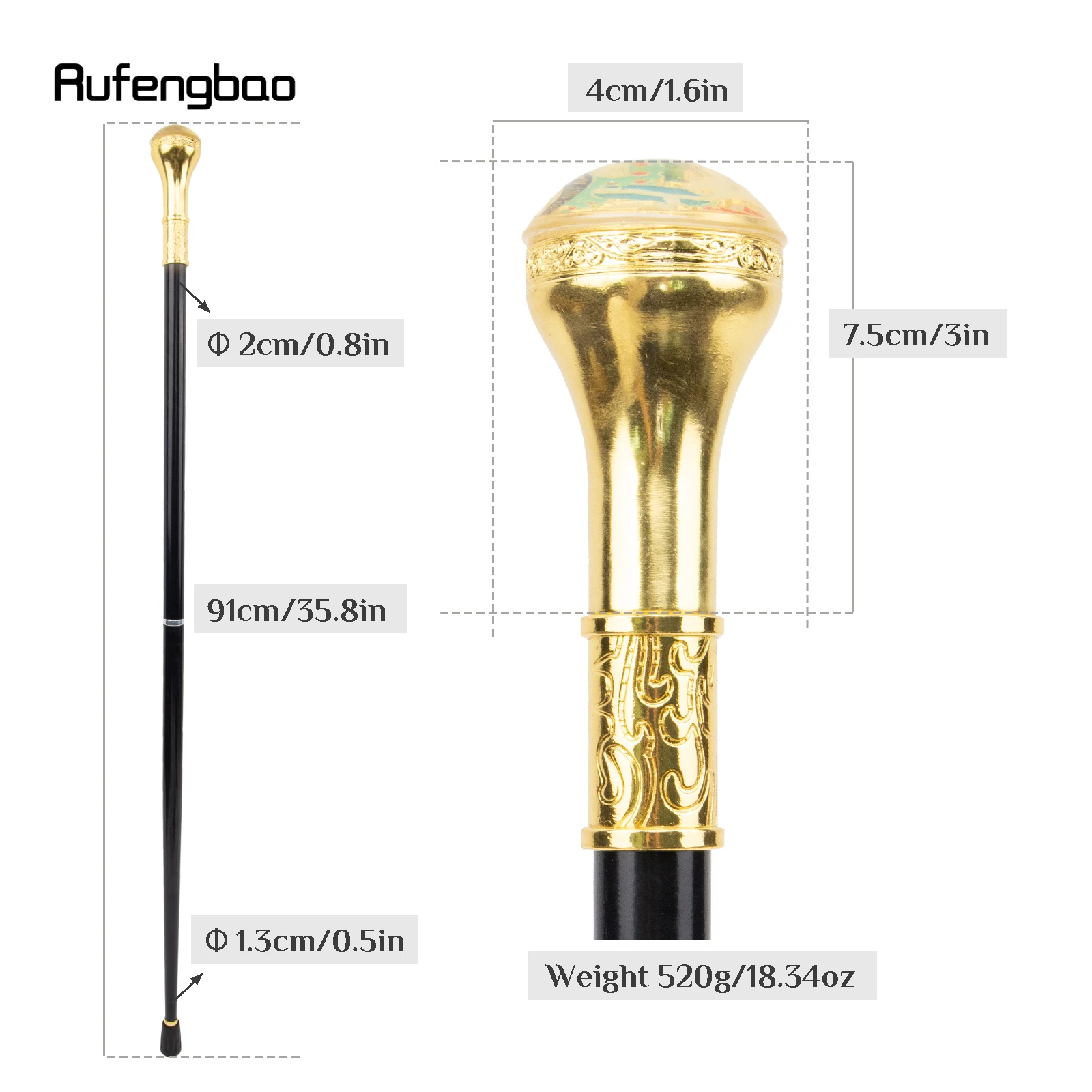 Golden Red Unity and Faith Totem Relief Walking Cane Fashion Walking Stick Gentleman Crosier Knob Walking Stick 91cm