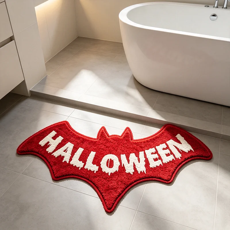 VIKAMA Gothic Halloween Bat Carpet Soft Plush Non Slip Bath Mat Absorbent Doormat Bedroom Indoor Holiday Party Decor Rug