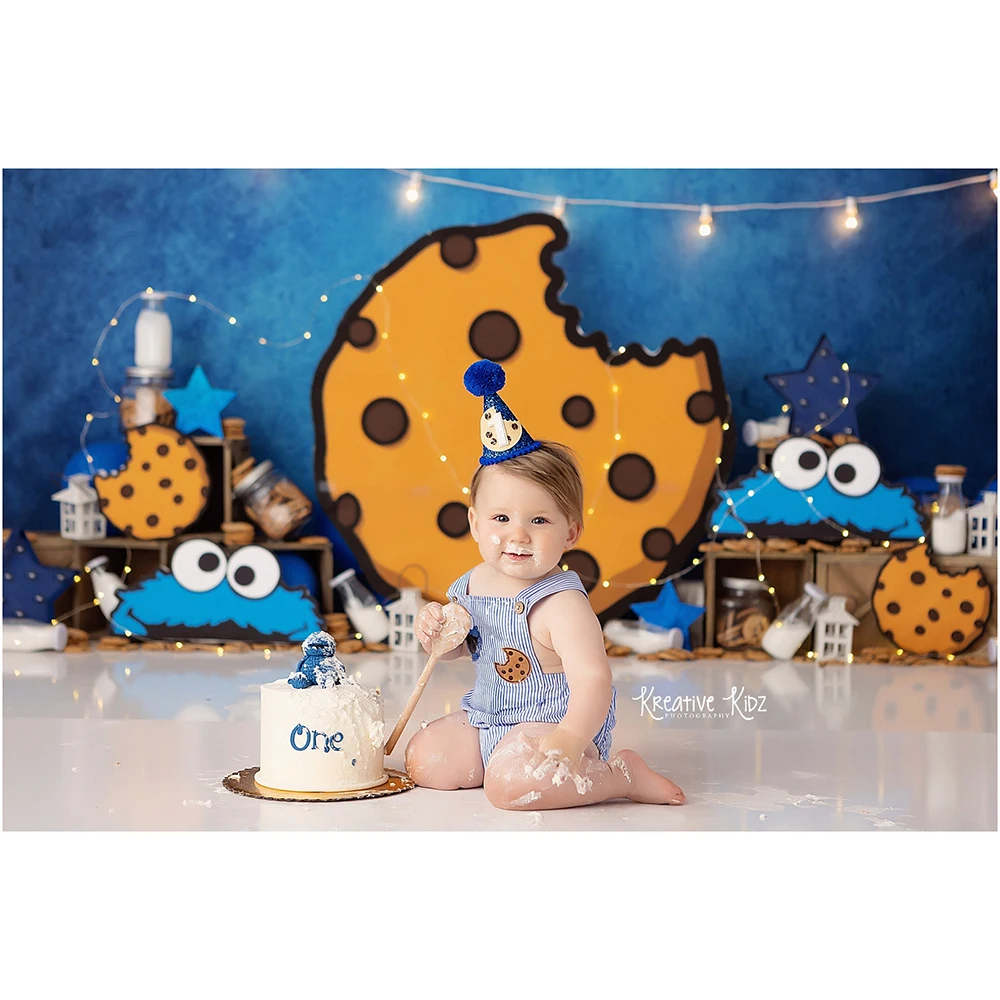 Cookie Crazy Photo Background Children Birthday Cake Smash Photography Backdrop Cartoon Blue Balloon Photo Studio Props