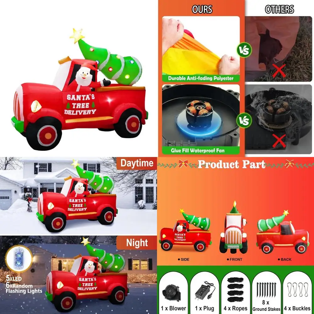 

7-Foot Santa Driving Truck Inflatable with Christmas Tree and 11 LED Lights for Outdoor Holiday Decor