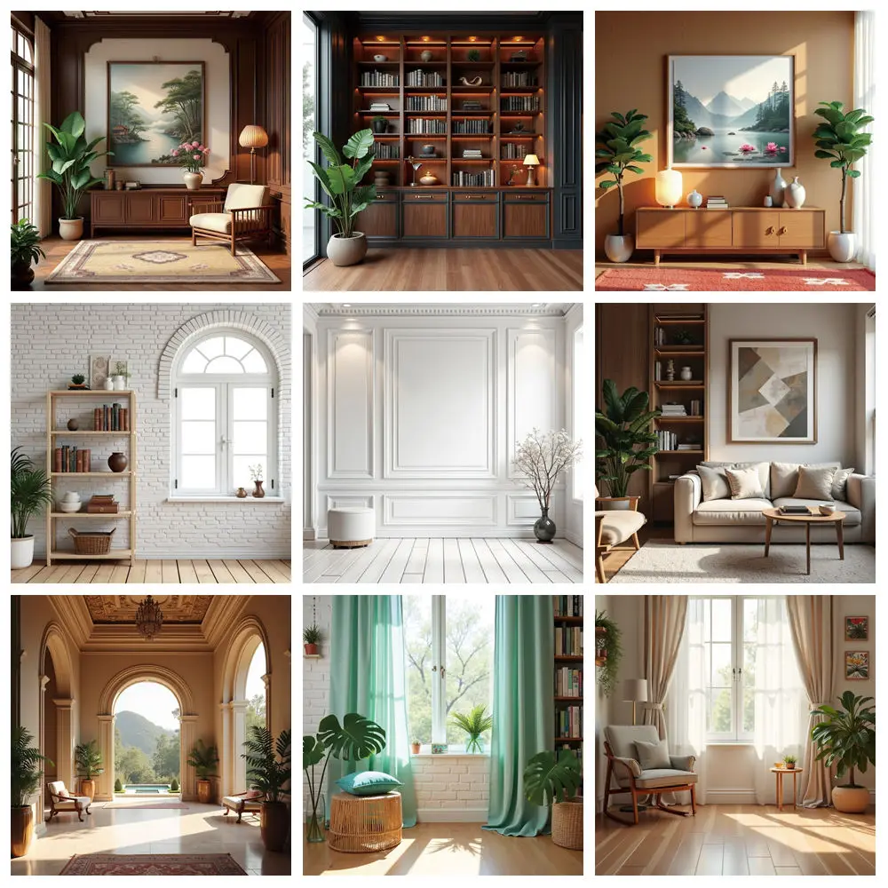 MOON.QG غرفة المعيشة الغربية القلعة أريكة قوس نافذة الستار خلفية التصوير ديكور خلفية المنتج التقاط الصور ملصق #1