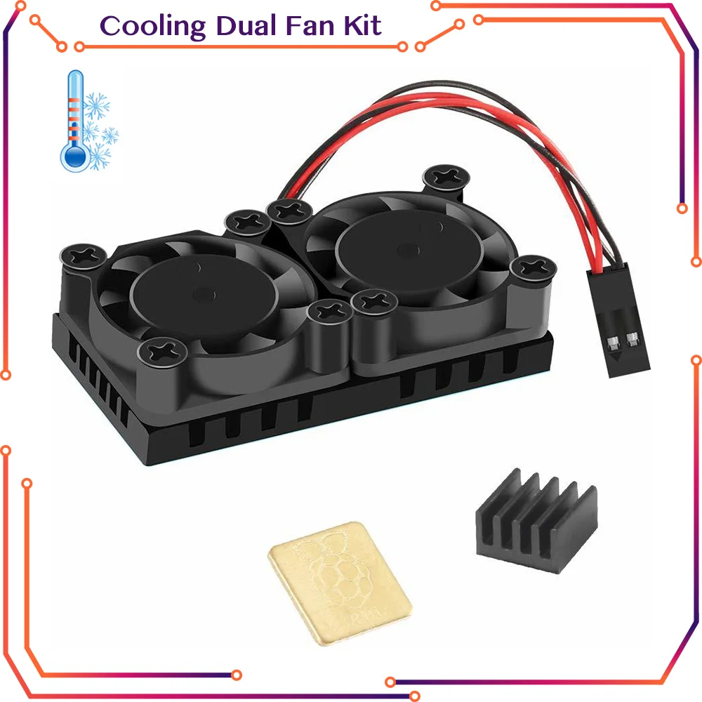 

Raspberry Pi Cooling Dual Fan Kit (2 Fans + Hestsink + Adhesive Tape) + 2 Pcs Heat Sinks for Raspberry Pi 3B+ RPI115