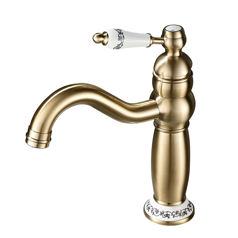 النمط الأوروبي العتيق ثقب واحد النحاس الرجعية صنبور الساخن الباردة مغسلة حوض صنبور مع صمام السيراميك الأساسية متر #6