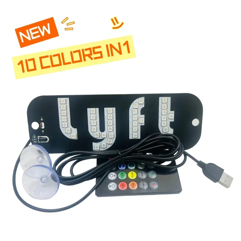 10 Colors Changed Car LED Light Sign with USB Interface, Lights Switch for Easy Nighttime Passenger Location, with Suction Cups