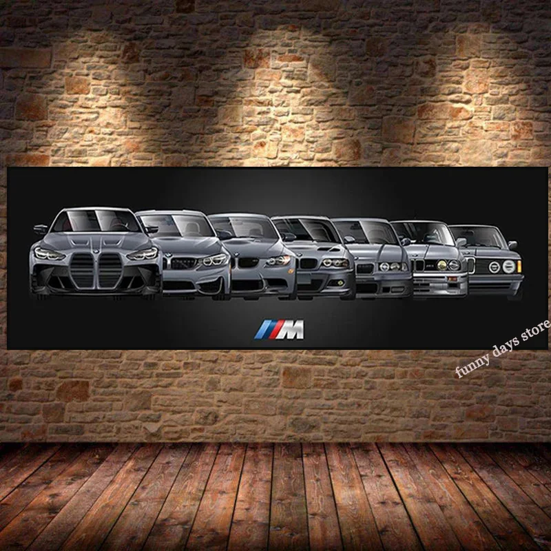 Supercar B M W Luxury Car M3 Family Poster M Series Evolution Car Canvas Painting Print Modern Living Room Wall Art  Home Decor