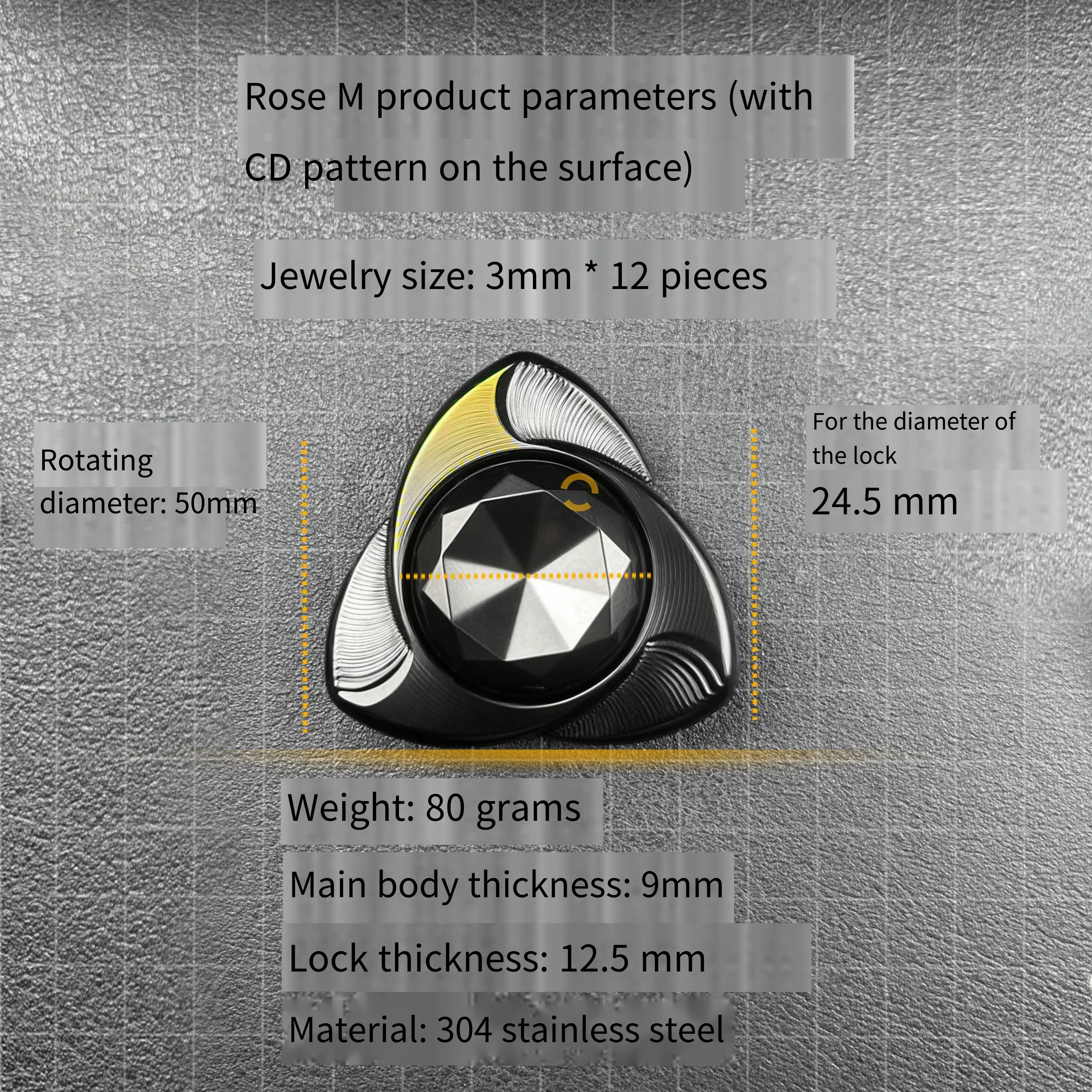 Foye EDC simple trois pages fidget Spinner Rose M & XL Sensation de la main attaque Type de vitesse en acier inoxydable Texture CD jouet anti-stress