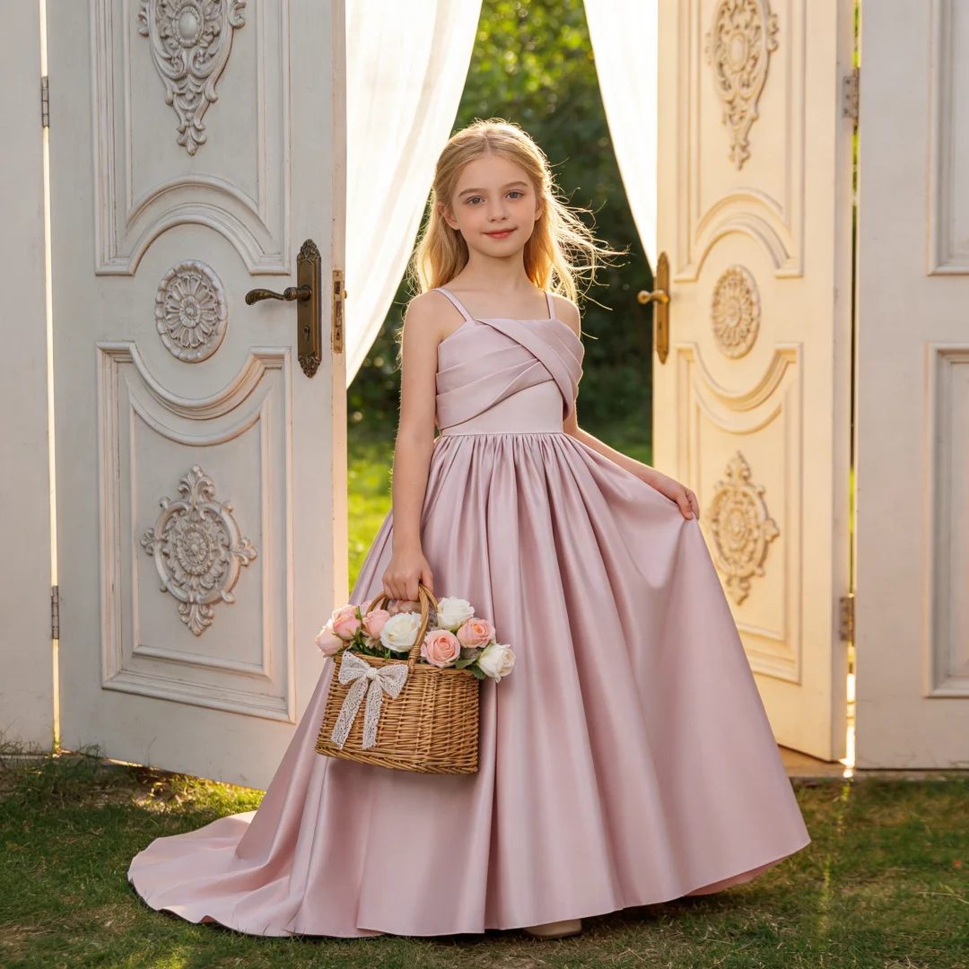 Kids Long dress with train for poet's birthday Sling Trailing Skirt party evening dress for violin performance