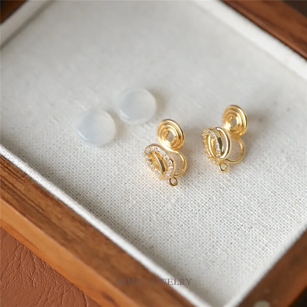 Copper-plated Real Gold Zircon Double Circle Ring Symmetrical Stud Earrings, Earclips DIY Handmade Charm Accessories E007