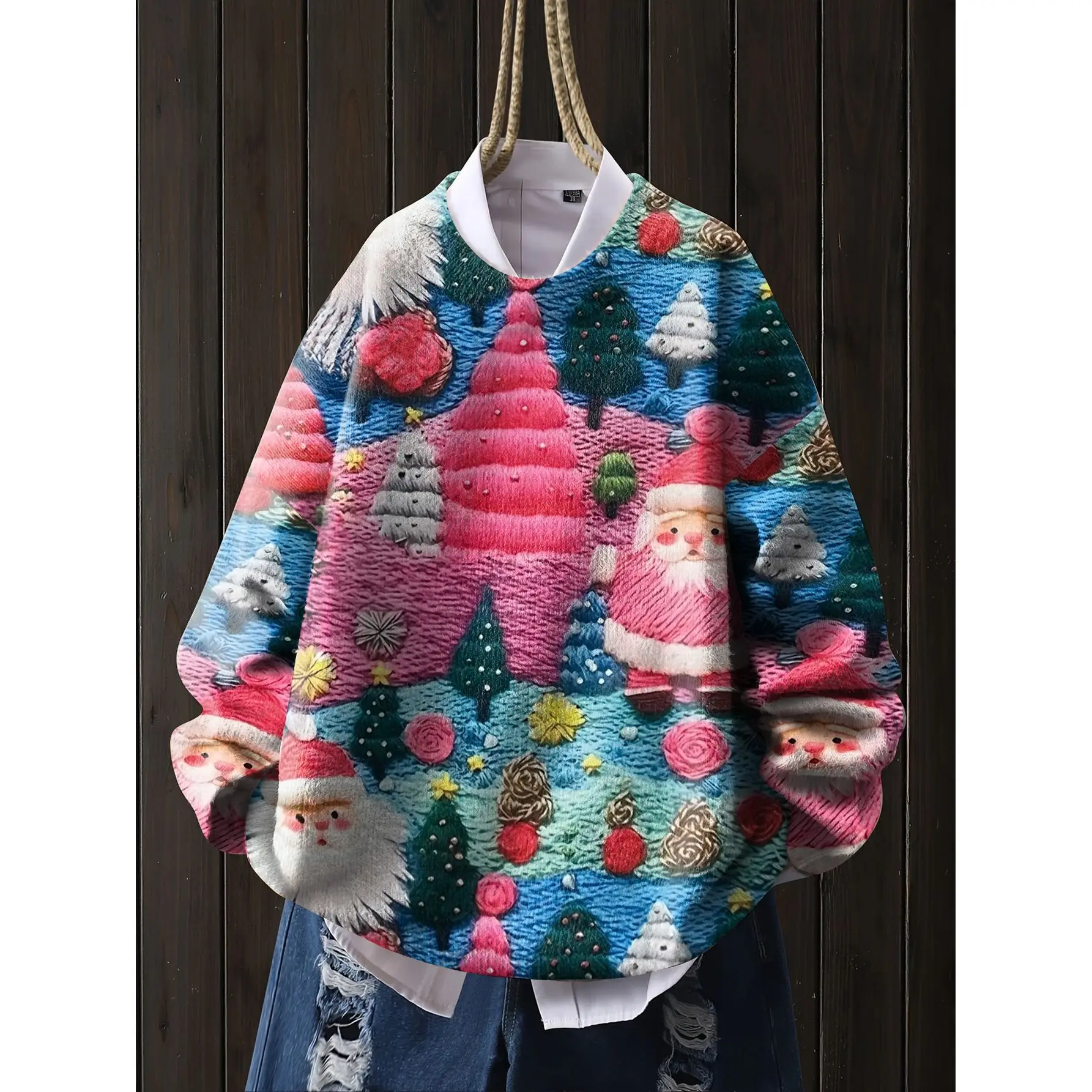 Cute Cartoon Printing Thin Material Sweater Christmas Colorful Tree Patterned Festive Pullover Women Girls Lovely Autumn Tops