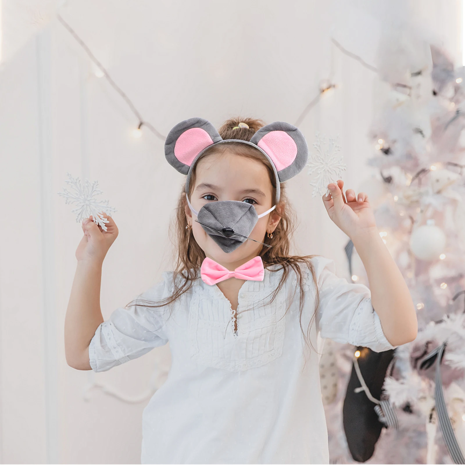 

1 Set Mouse Costume Accessories Headband Bowtie Nose Tail Skirt Animal Fancy Party Hats For Halloween Masquerade Dress Up