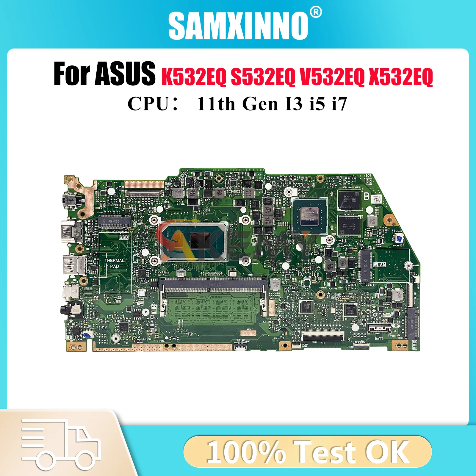

X532EQ Материнская плата для ноутбука ASUS VivoBook X532E V532EQ K532EQ X532EQ S532EQ Материнская плата с 11-го поколения I3 i5 i7 100% тесты OK stk