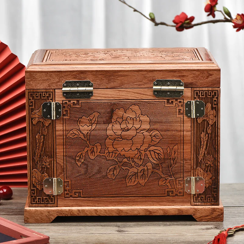 Burmese Rosewood Chinese Style Red Wood Jewelry Box Vintage Chinese Style Carved Jewelry Storage Box Wedding Gift