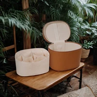 Bolsa organizadora de cosméticos portátil, estuche de maquillaje de viaje de PU de gran capacidad con asa de cremallera para almacenamiento de cosméticos