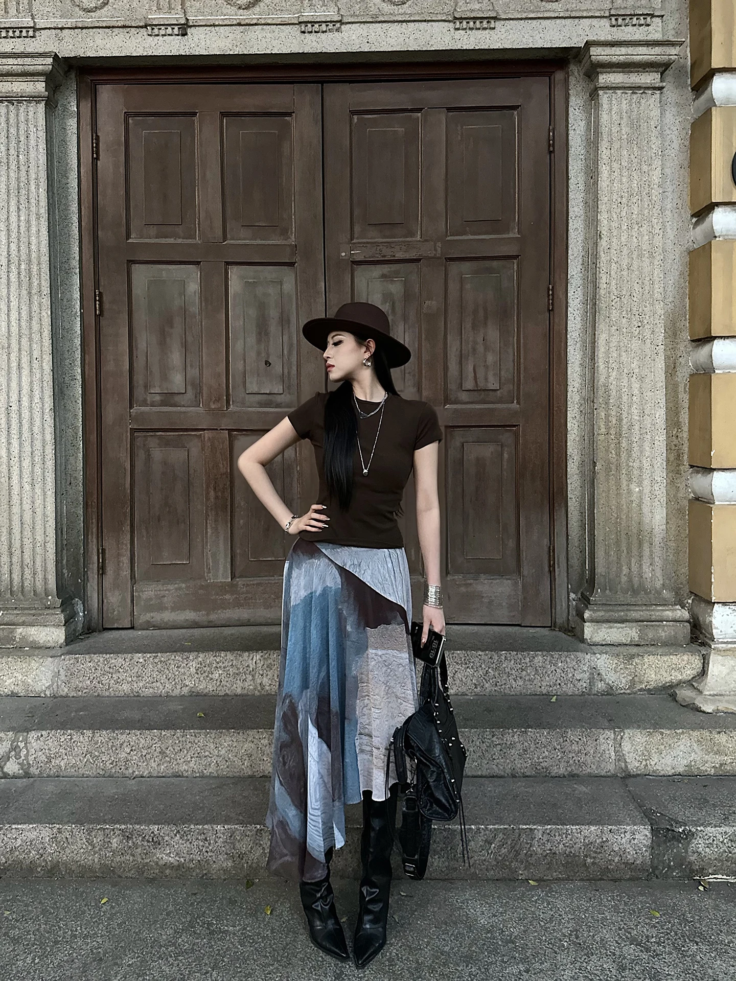 

Ceblynn Vintage Tie Dye Print Half Skirt Asymmetrical Hem A-Line Skirt High Waist Casual Wear Ladies Spring Summer New Arrival