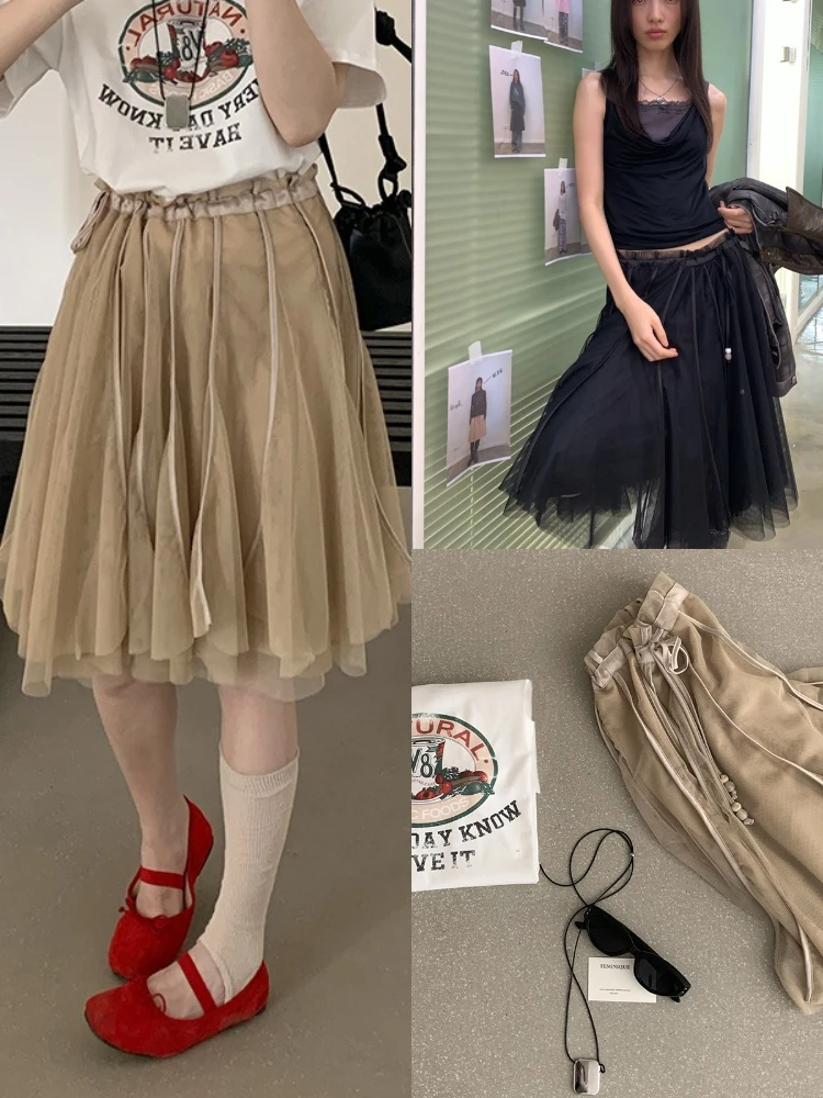 High Waist Dstring Elastic Waist Me f Skirt A-Line  Skirt Dongdaemun Sle Commute Loose Fit  Color
