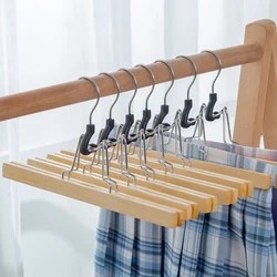 5/10pcs Wooden Pants Hanger Multifunctional Solid Wood Non-Slip Clothes Drying Rack For Jeans Skirts Slacks,Clamp Hangers