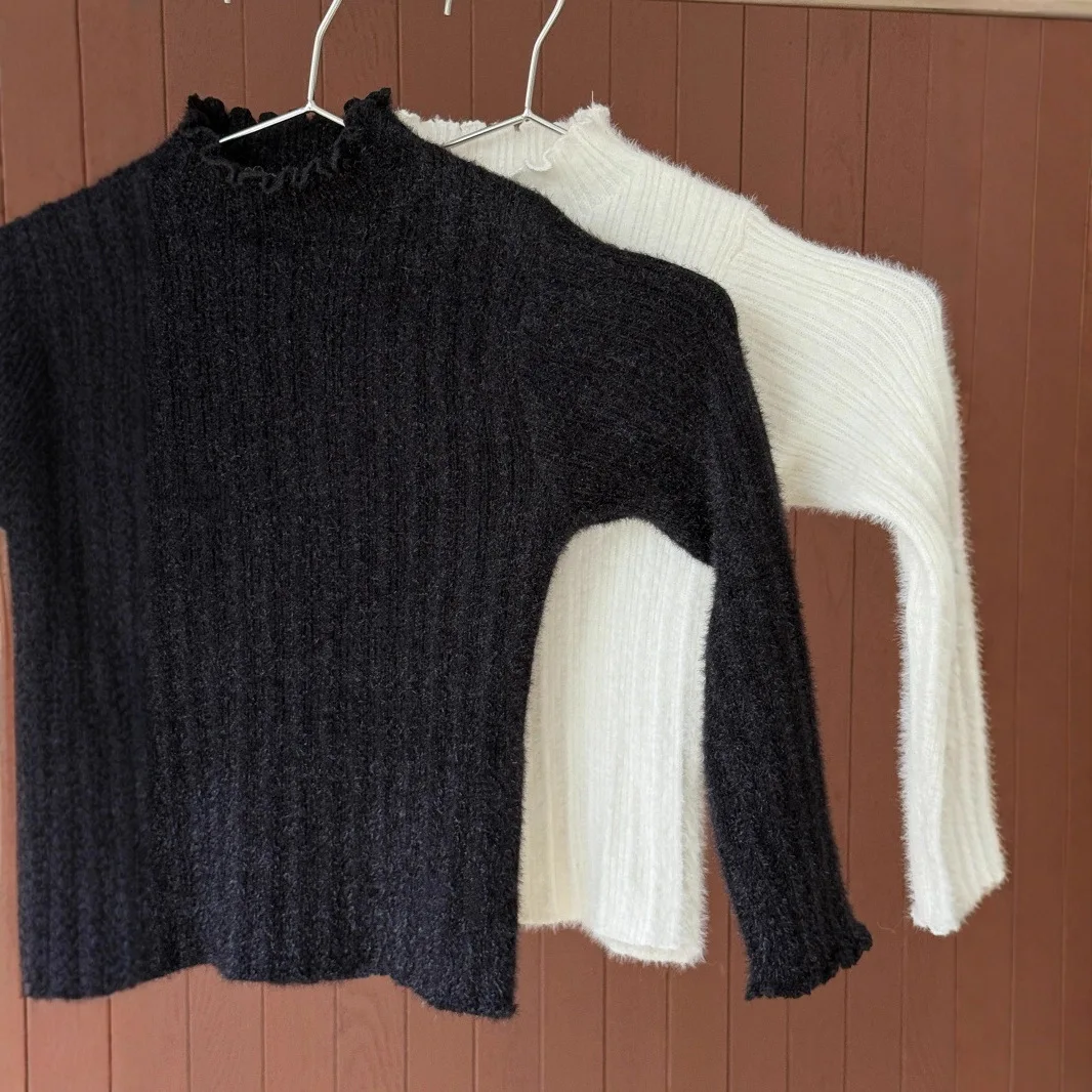 

Toddler Girls Mink like Fur Sweater New Winter Thicken Warm Half Turtleneck Kids Girl Knitwear Solid Color Little Girl Pullovers