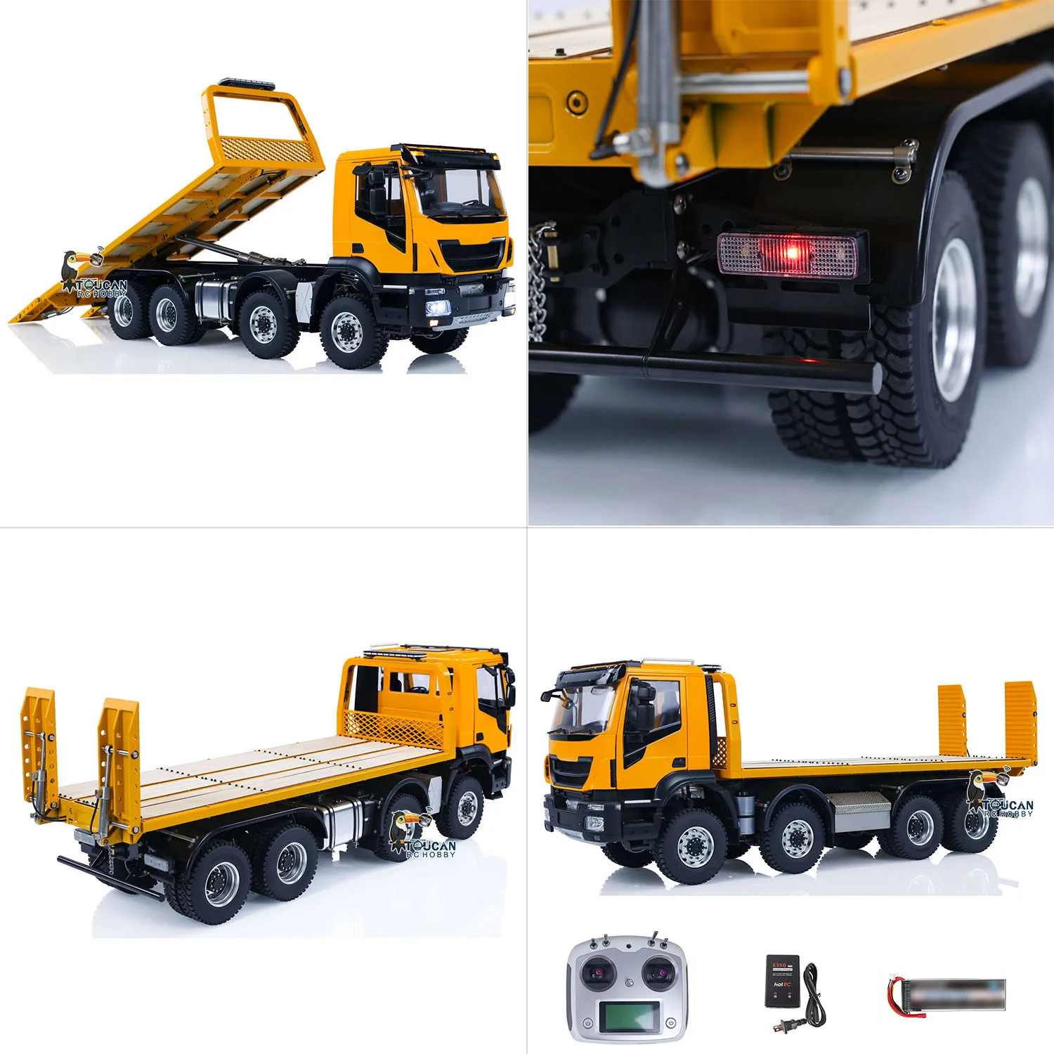 

Toys 1/14 8X8 RC Hydraulic Wrecker Truck 2Speed Remote Control Road Rescue Cars Vehicle CNC Axle Differential Locks Light System