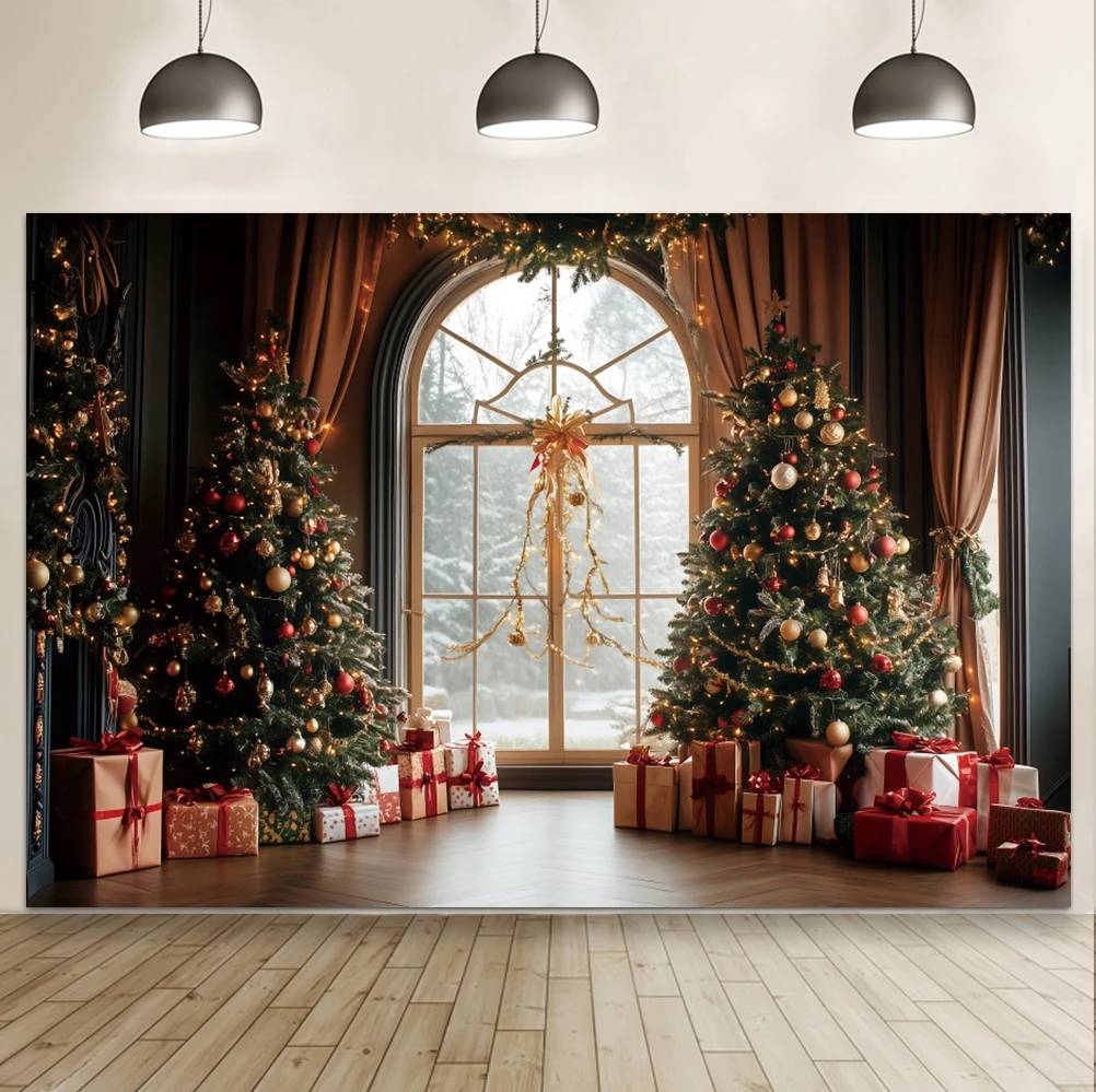 عيد الميلاد داخلي التصوير خلفية نافذة خمر شجرة عيد الميلاد الشتاء عطلة الأطفال صورة خلفية صور استوديو الدعائم