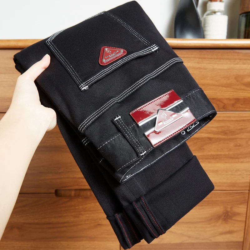 

Легкие роскошные трендовые элитные джинсы мужские облегающие маленькие ноги универсальные эластичные джинсовые длинные брюки оригинального цвета