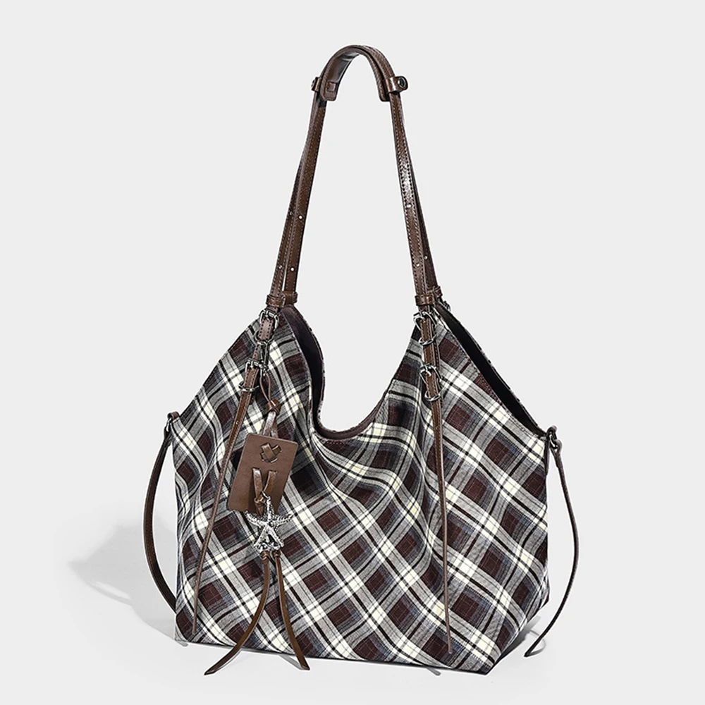 

Сумка-тоут большой емкости с клетчатым узором, контрастный цвет, дизайн, повседневная сумка на плечо, винтажный стиль, кошелек для ручной переноски для женщин