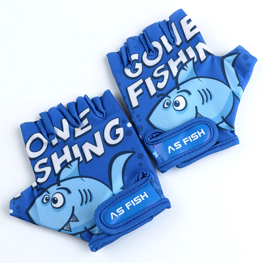 

1Pair Kids Cycling Gloves Half Finger Non Slip Protective Gloves Blue Shark Pattern Size Xs for Outdoor Sports Riding