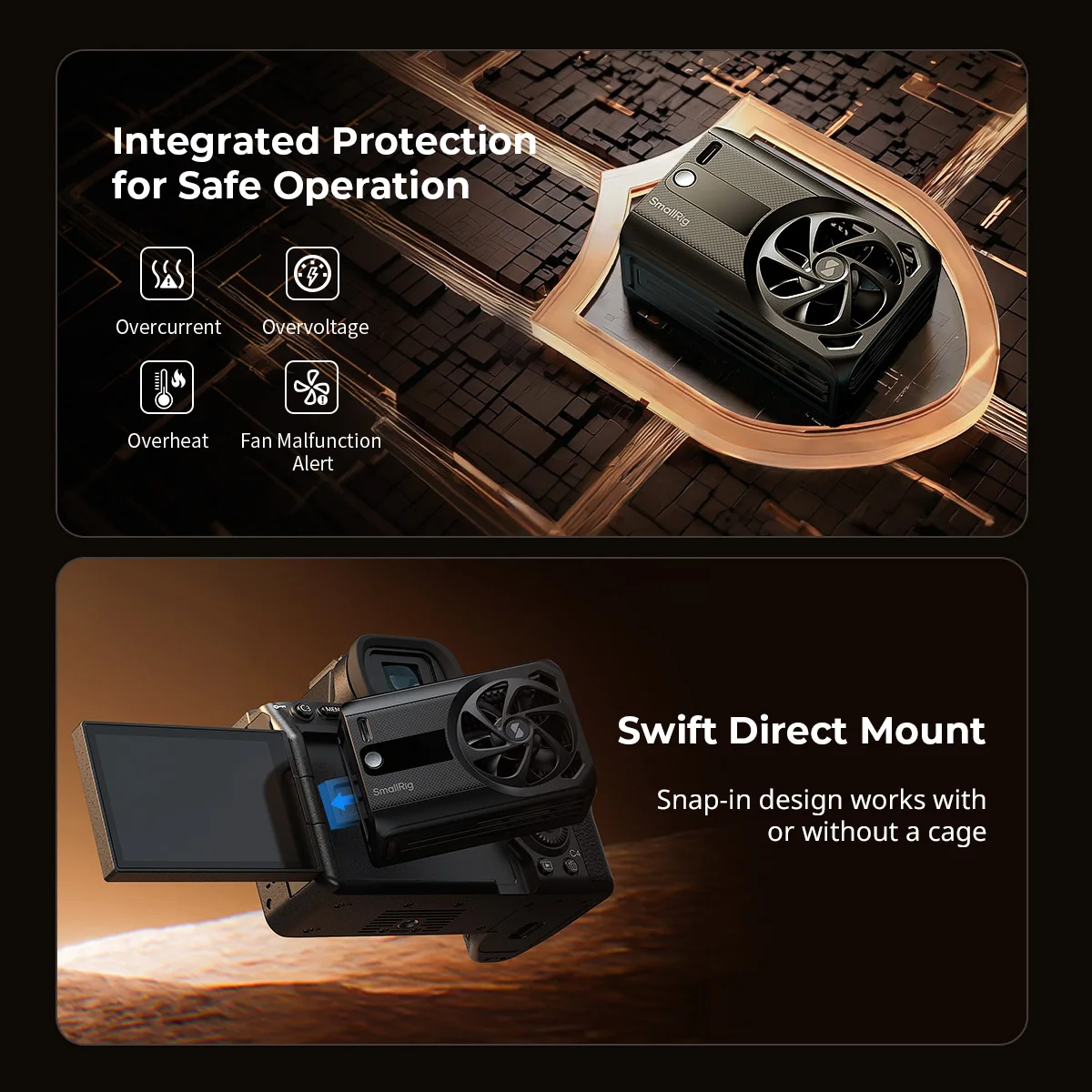 SmallRig TEC 냉각 팬 내장 배터리 캐논 R6 Mark III용 소니 A7 IV/A6700/ZV-E10/FX30용 외부 카메라 냉각 시스템