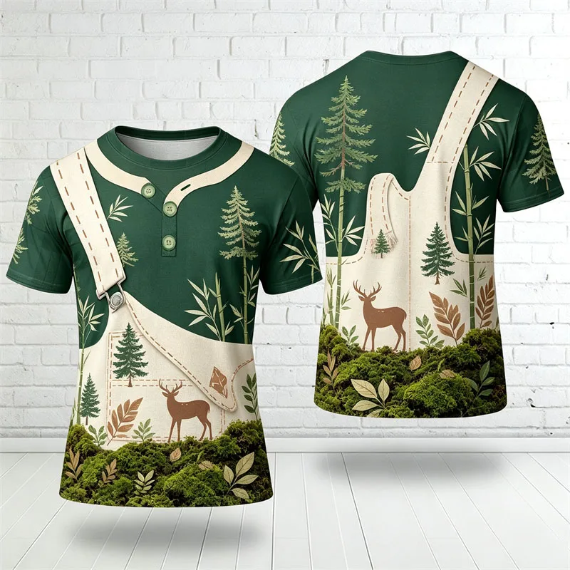 3D Print Fake Overalls Grid Graphic T Shirt Men Short Sleeve Tee Unisex Loose Summer Worker Cosplay Halloween Party Novelty Tops
