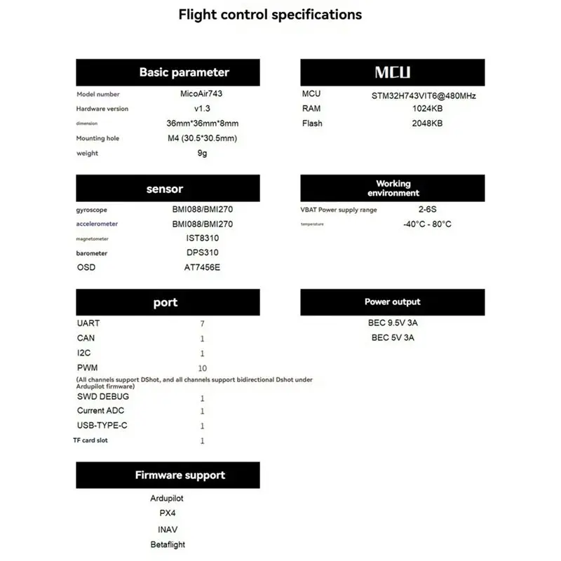 Y44A MicoAir743 Dual IMU Flight Controller STM32H743VIT6 Supports PX4 Firmware for RC FPV Drone