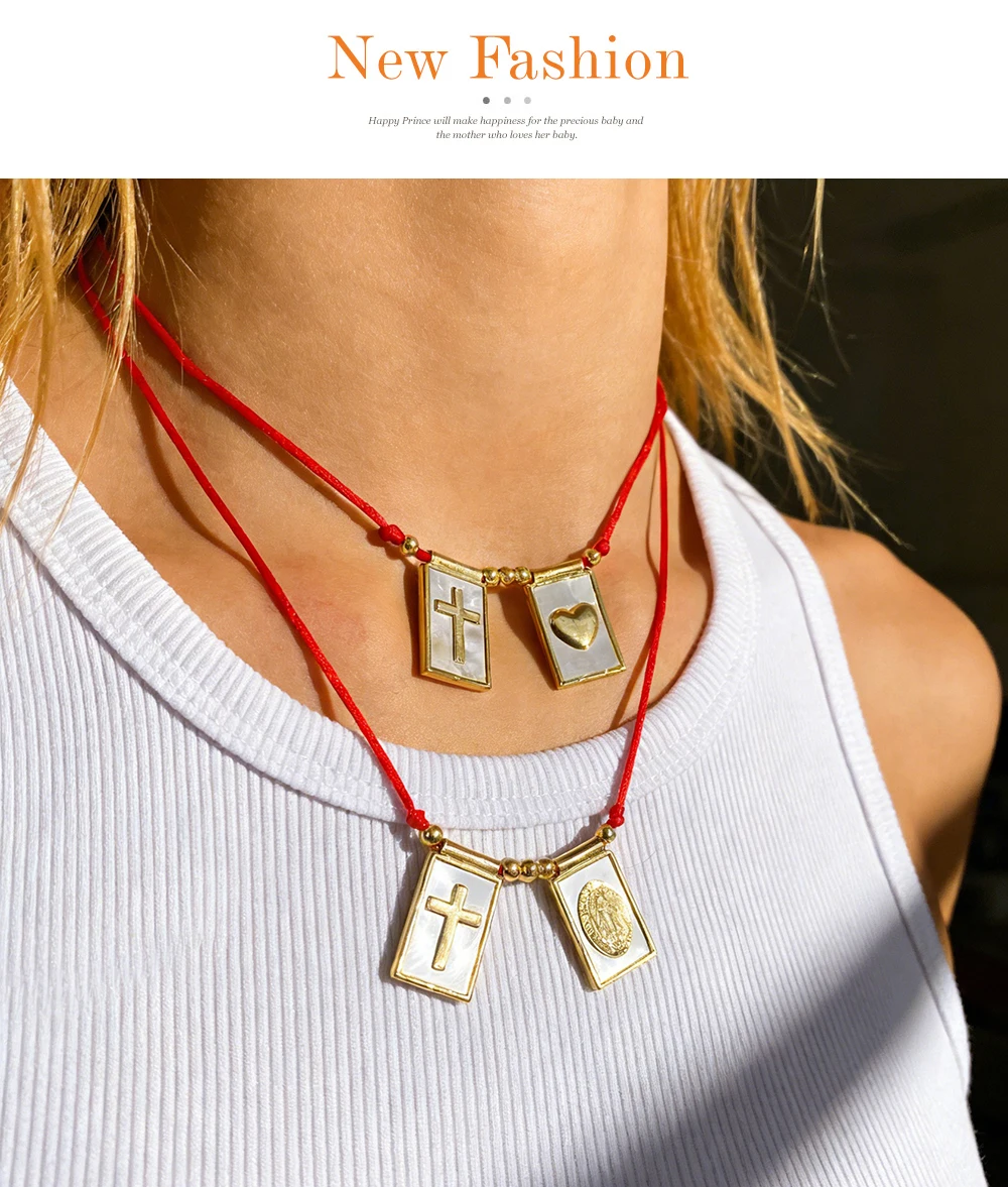 1 personalized hip-hop punk square shell religious copper bead woven drawstring necklace, women's daily versatile necklace