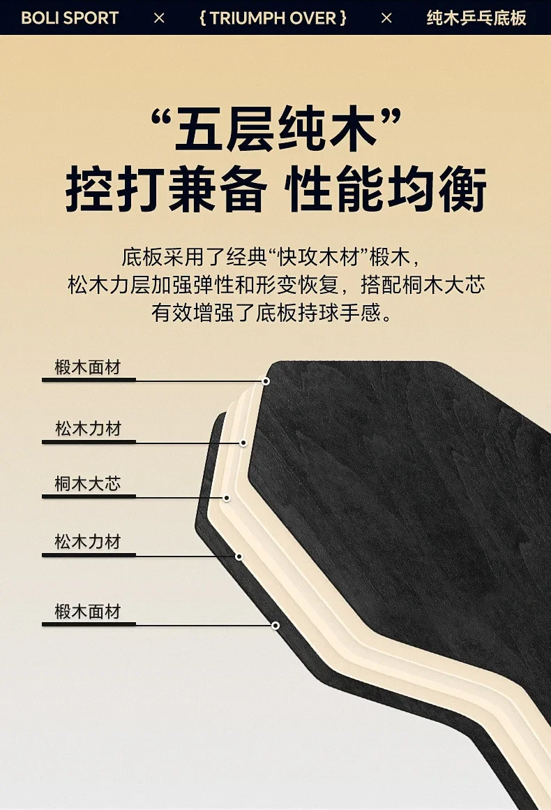 Professionelles sechseckiges PingPong-Paddel, 5-lagiger Tischtennisschläger aus reinem Holz zum Training von Pingpong-Unterklingen, erhöht den Schlagbereich – Detail 4