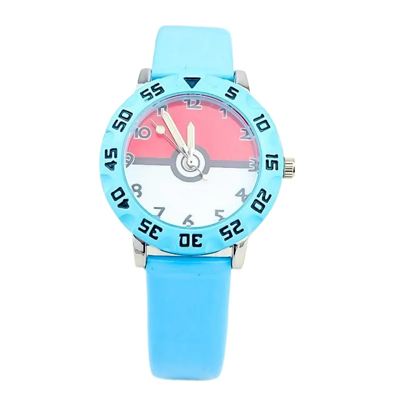 Miniso Anime Cartoon Pokemon Poké Balls Round Quartz Boys Girls Student Watch Children Leather Belt Wristwatch Christmas Gifts