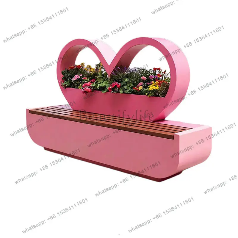 Creative outdoor wrought iron flower box bench combination square external pendulum stainless steel flower bed