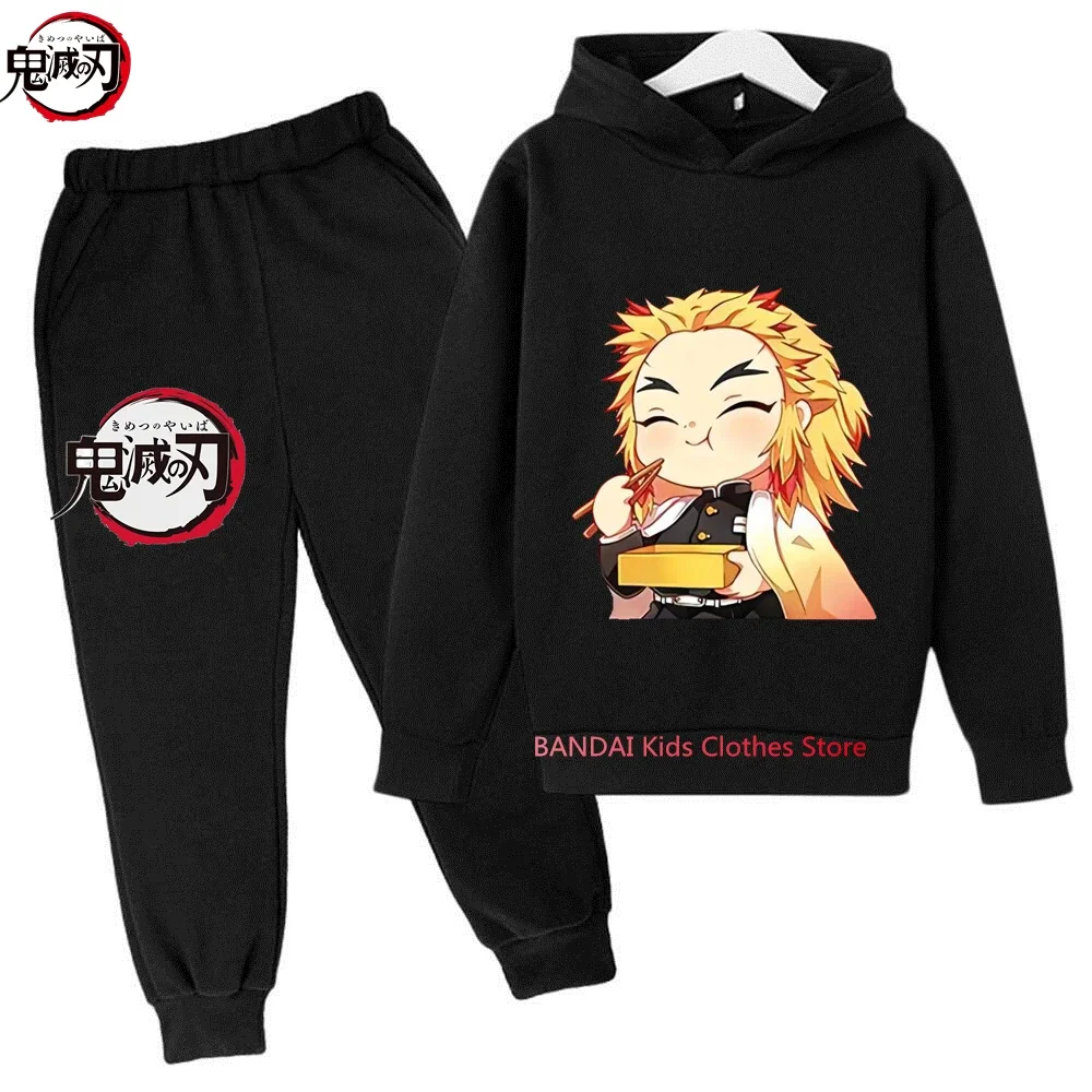 Anime Demon Slayer Hoodie Set Kids Kamado Nezuko Kimetsu No Yaiba Girls Streetwear Sweatshirts Baby Boys Tops Pullovers Sudadera