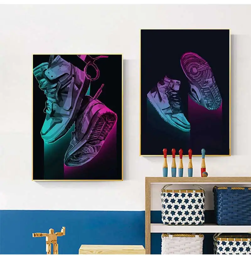 Fashion Graffiti Sneakers Wall Art Poster Prints Picture Modern Neon Pop Sports Shoes Canvas Painting for Living Room Home Decor