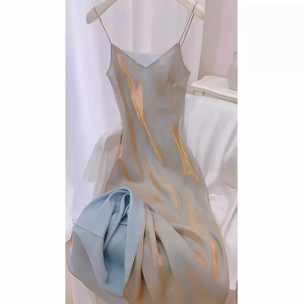 الراقية ضوء القمر ميلودي فستان على الطراز الفرنسي مع خطوط ناعمة معلقة حزام تنورة الخامس الرقبة فستان تنورة ذيل السمكة