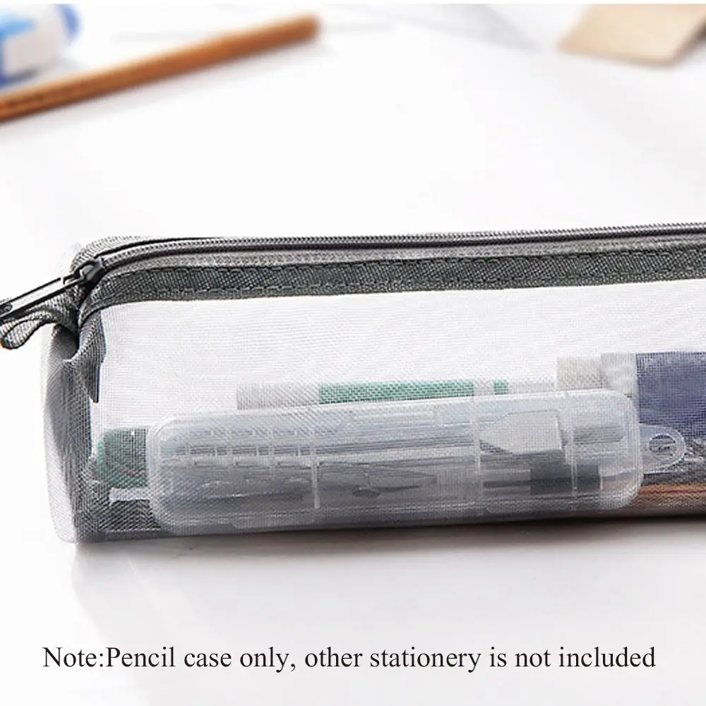 Nylon Mesh Pencil Case Office Student Pen Box Transparent Zippered Pen Bag Stationery Storage Tool