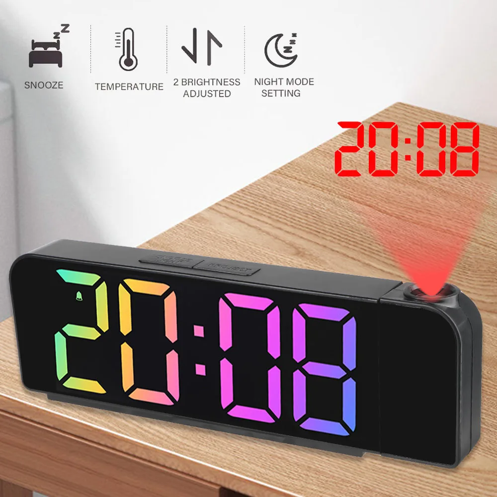 12H/24H LED Clock USB Powered Digital Projection Alarm Clock With USB Cable Night Mode Power-off Memory Table Clock