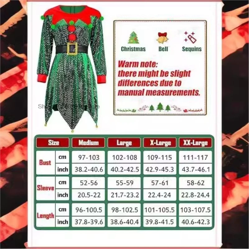 Christmas Elf Costume Santa's Helper Costume Sequin Elf Dress Set Christmas Festive Christmas Carnival Cosplay Outfits